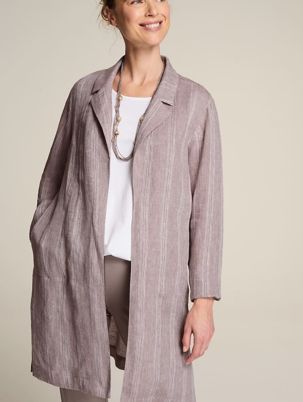Pure Jill Linen Striped Duster Jacket Size XL